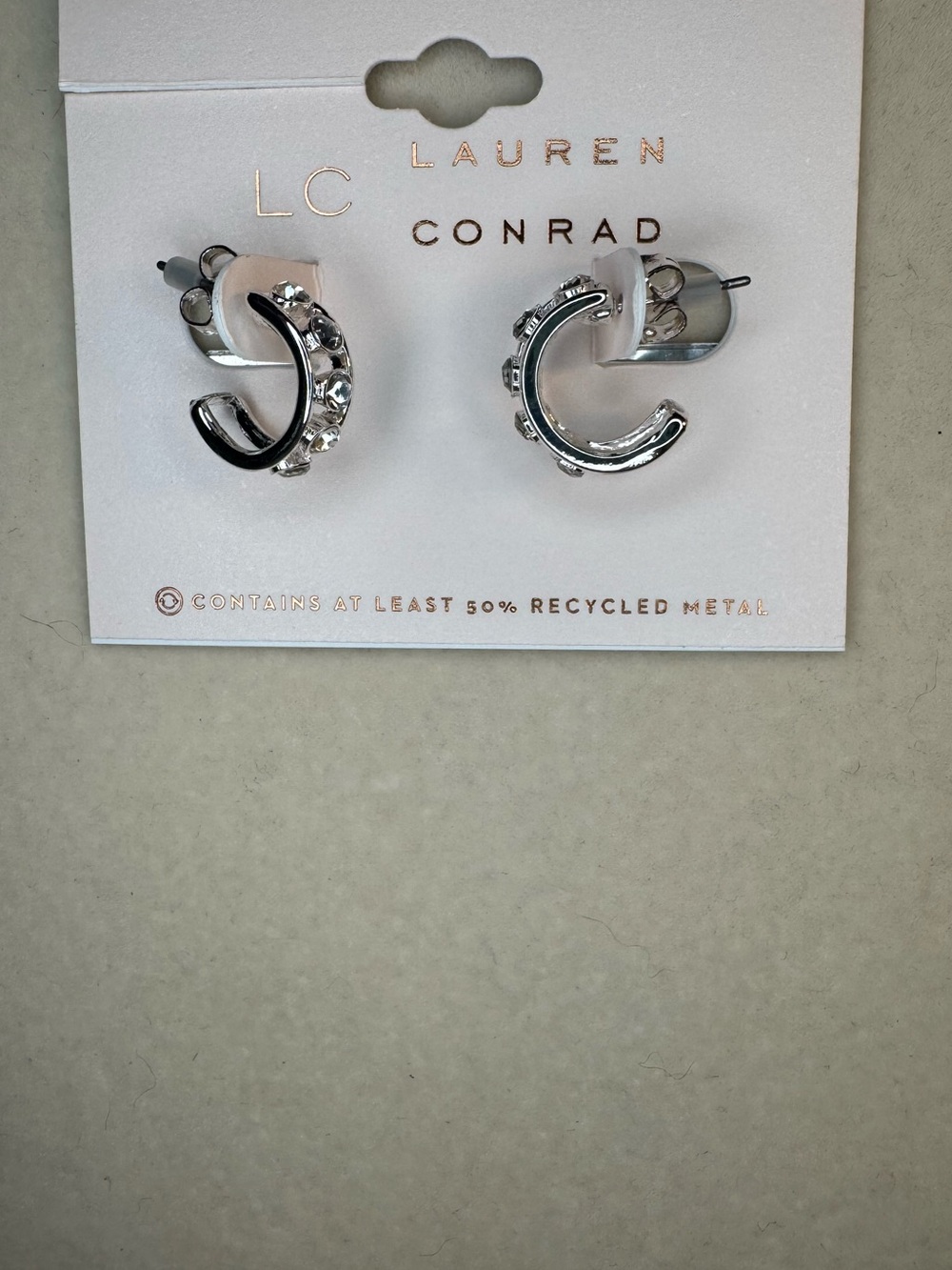 New LC Lauren Conrad Silver Crystal Mini Huggie Earrings